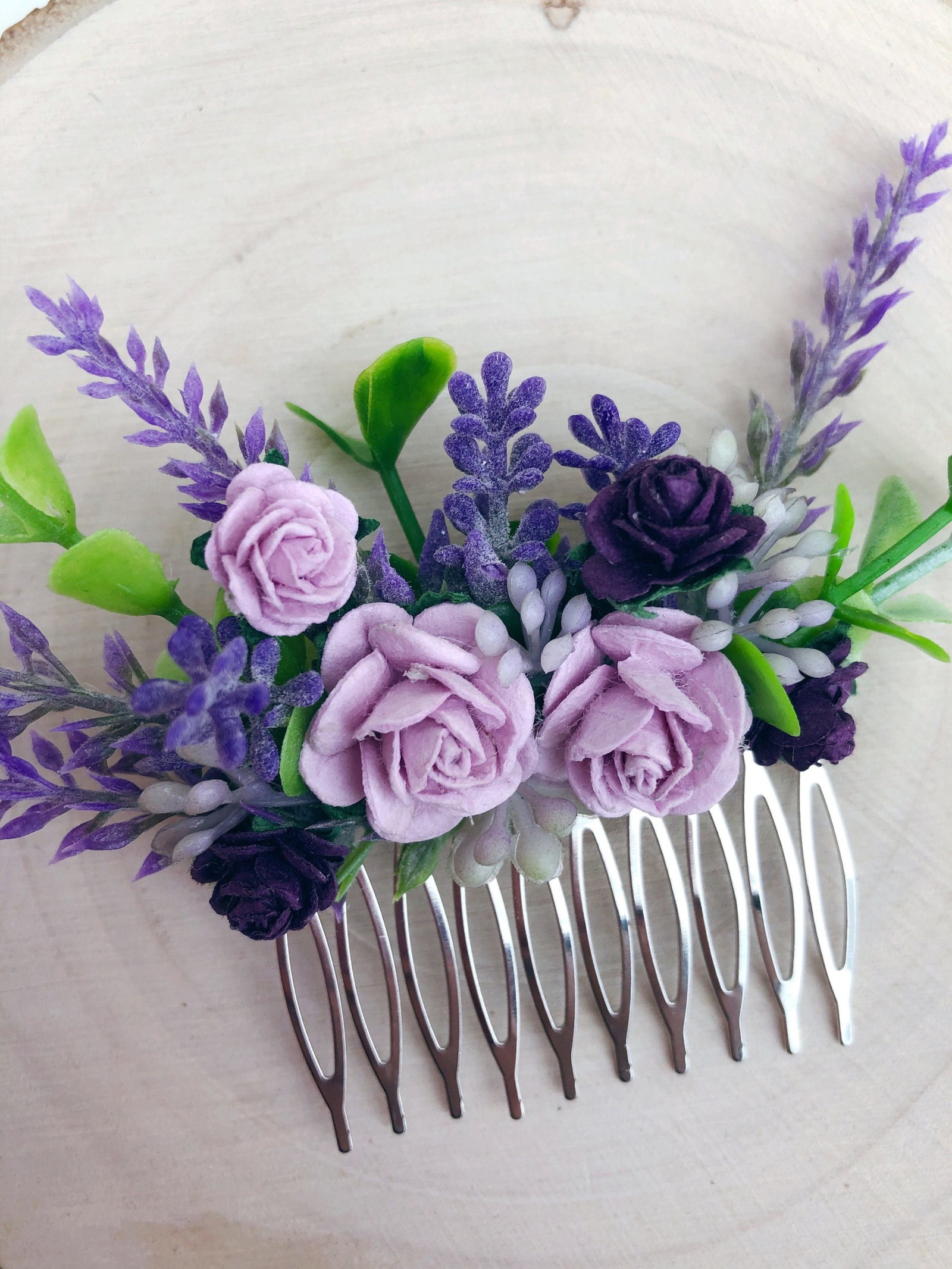 Lilac lavender flower hair comb