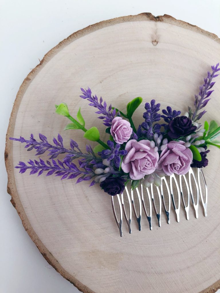 Lilac lavender flower hair comb