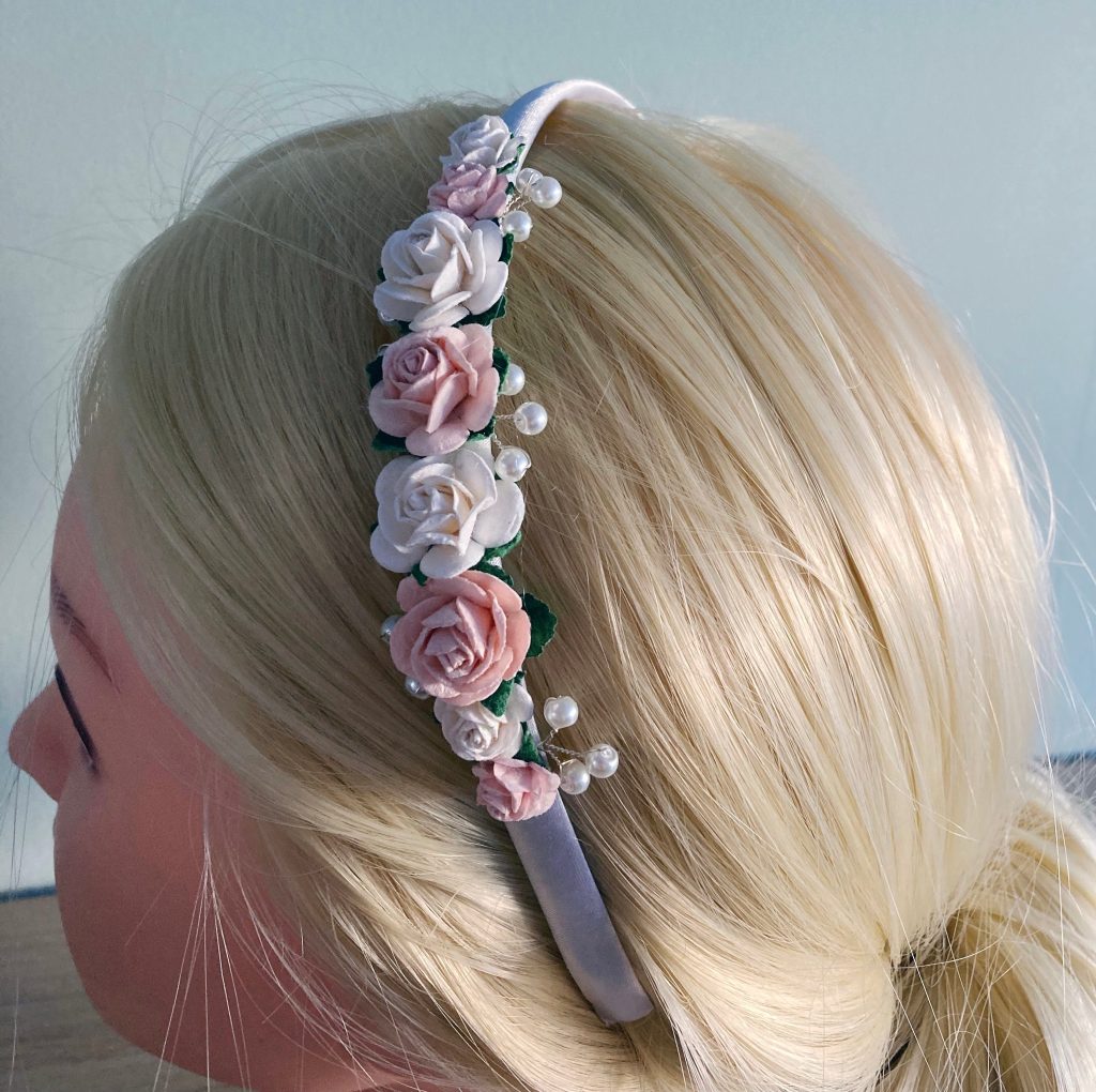 Blush Beaded Flower Girl Headband Bridesmaid Hair Piece