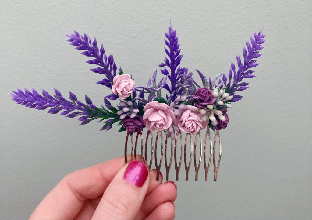 Lilac Lavender Flower Hair Comb Floral Hair Accessories