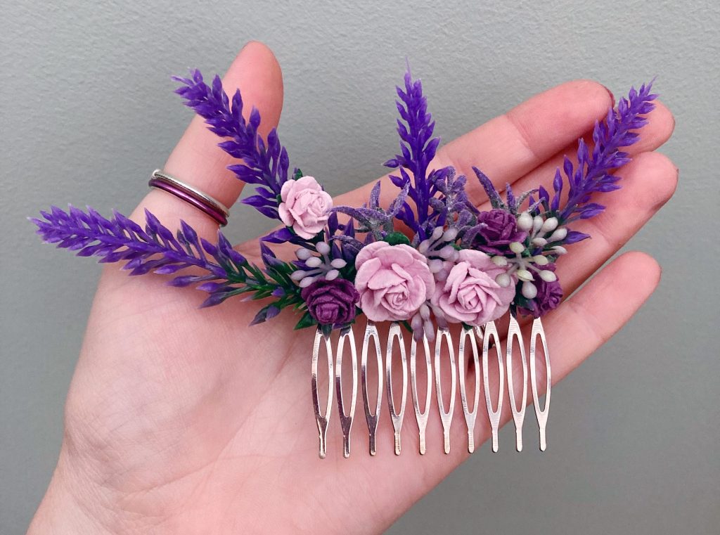 Lilac Lavender Flower Hair Comb Floral Hair Accessories