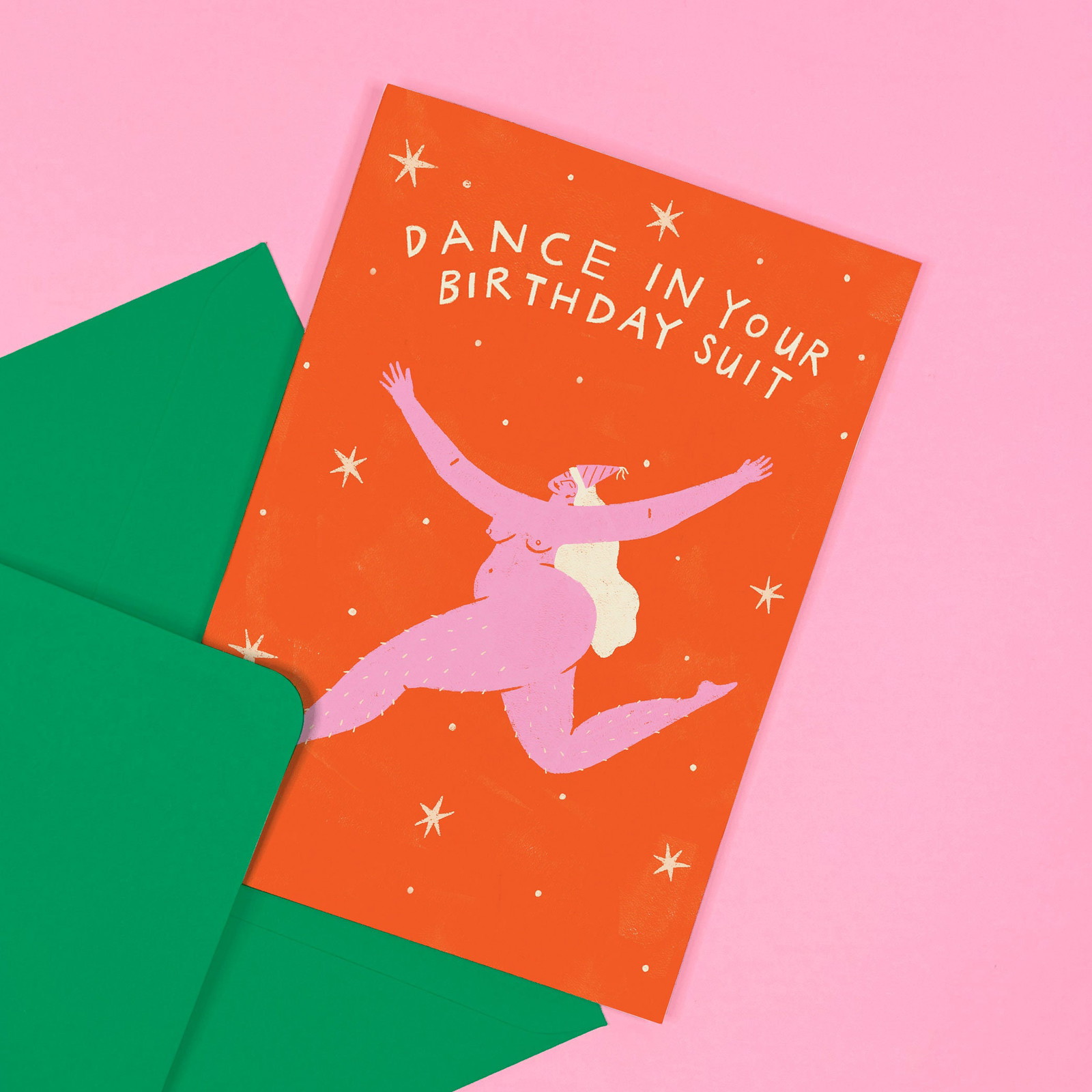 Dance In Your Birthday Suit Card Cute Illustration Funny Humour Cheeky Naked