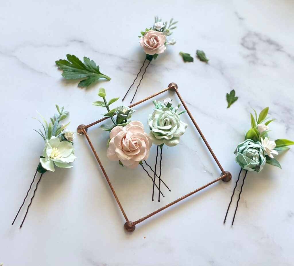 Sage Green and Blush Flower Hair Pins Flower Hair Accessories