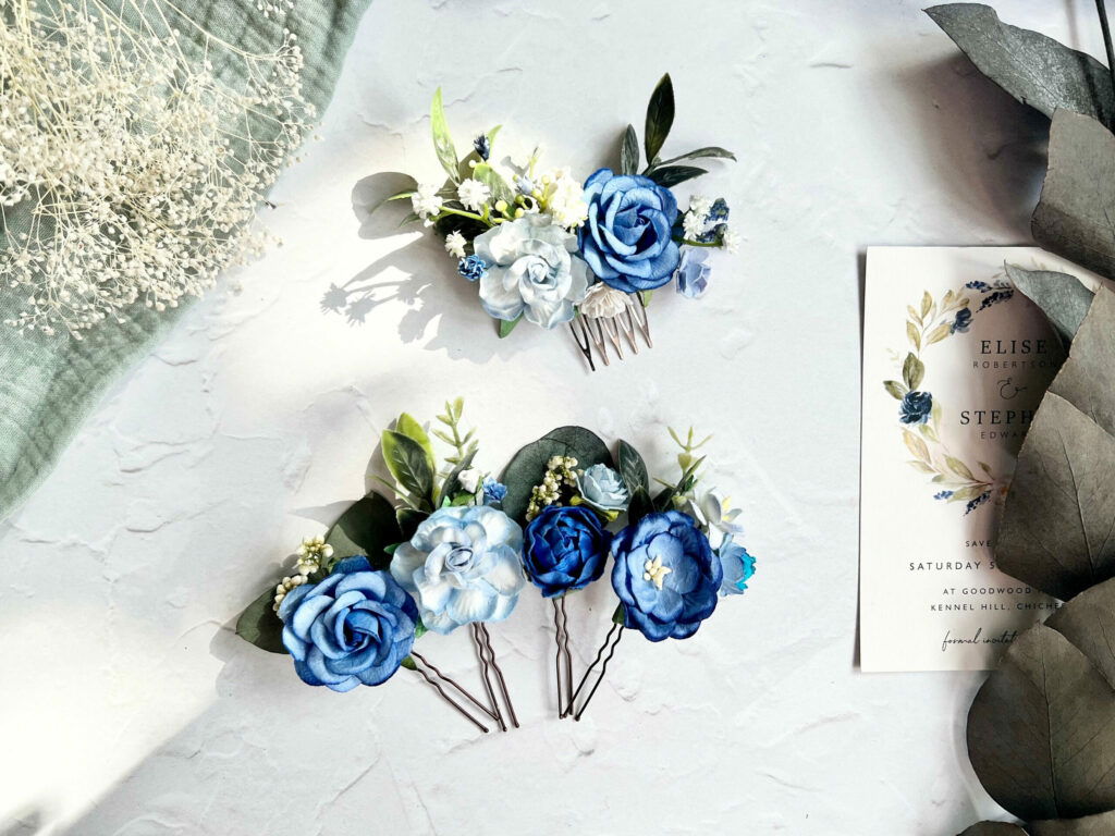 Blue Floral Hair Comb Bridal Hair Piece Something Blue