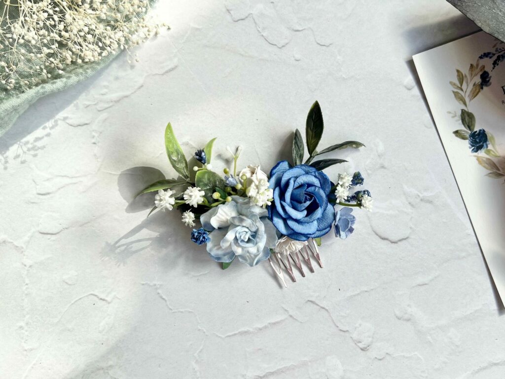 Blue Floral Hair Comb Bridal Hair Piece Something Blue