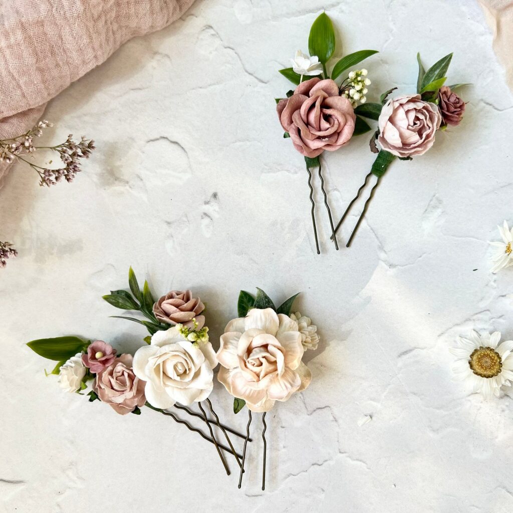 Dusty Rose Bridal Floral Hair Pins Bridal Hair Pins Floral Hair Pins