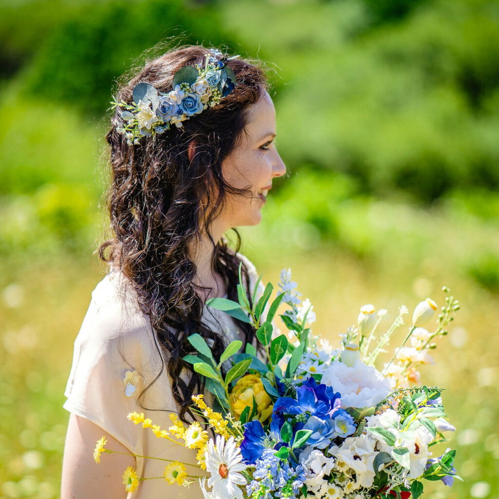 Dusty Blue and White Flower Hair Comb Paper Flower Hair Piece