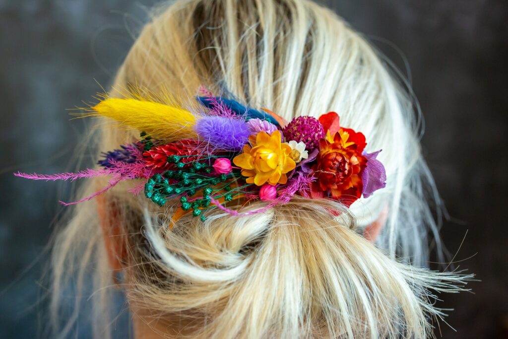 Dried Flower Rainbow Wedding Hair Piece Boho Bride Hair