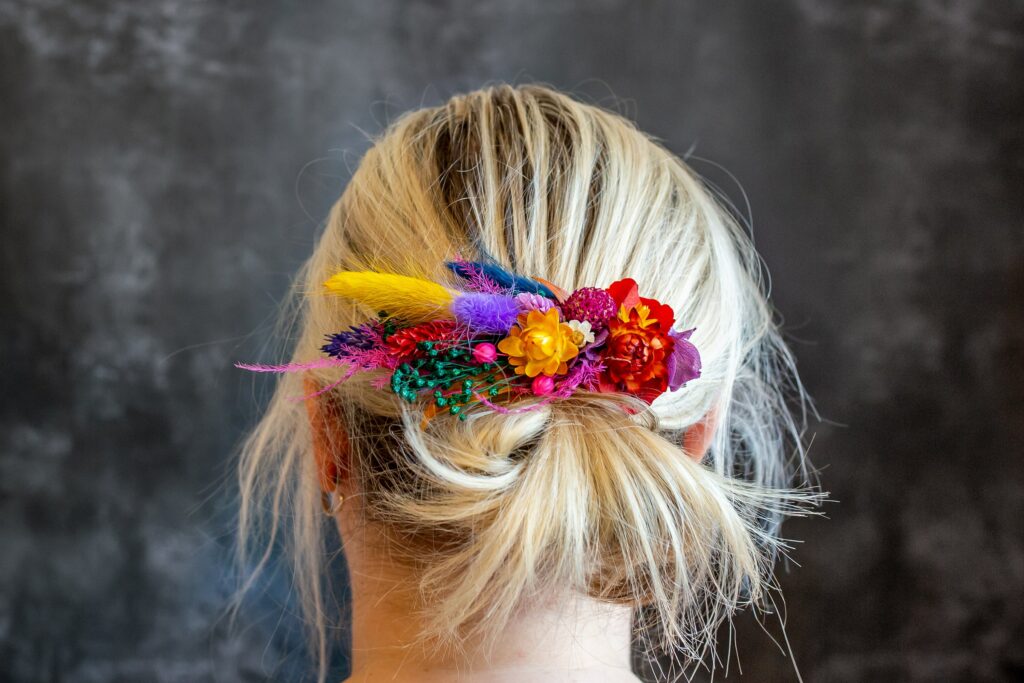 Dried Flower Rainbow Wedding Hair Piece Boho Bride Hair